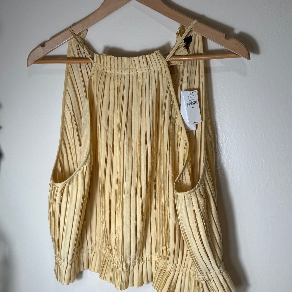 Yellow Crinkle Spaghetti Strap Tank Top